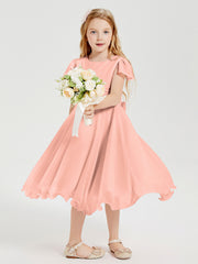 Robes de Demoiselle d'Honneur Junior en Mousseline à Longueur de Mollet Corail