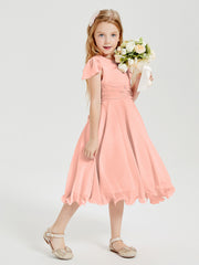 Robes de Demoiselle d'Honneur Junior en Mousseline à Longueur de Mollet Corail