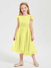 Robes de Demoiselle d'Honneur Junior en Mousseline à Longueur de Mollet Jonquille