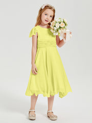 Robes de Demoiselle d'Honneur Junior en Mousseline à Longueur de Mollet Jonquille