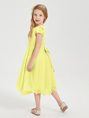 Robes de Demoiselle d'Honneur Junior en Mousseline à Longueur de Mollet Jonquille