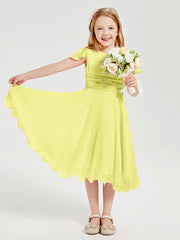 Robes de Demoiselle d'Honneur Junior en Mousseline à Longueur de Mollet Jonquille
