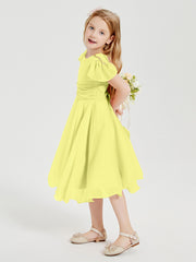 Robes de Demoiselle d'Honneur Junior en Mousseline à Longueur de Mollet Jonquille