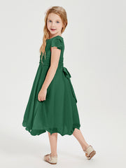 Robes de Demoiselle d'Honneur Junior en Mousseline à Longueur de Mollet Vert Foncé