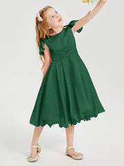 Robes de Demoiselle d'Honneur Junior en Mousseline à Longueur de Mollet Vert Foncé