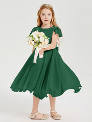 Robes de Demoiselle d'Honneur Junior en Mousseline à Longueur de Mollet Vert Foncé