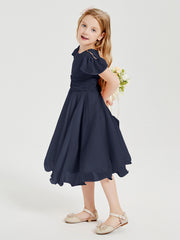 Robes de Demoiselle d'Honneur Junior en Mousseline à Longueur de Mollet Bleu Marine