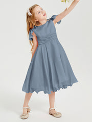 Robes de Demoiselle d'Honneur Junior en Mousseline à Longueur de Mollet Bleu Poudré