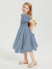 Robes de Demoiselle d'Honneur Junior en Mousseline à Longueur de Mollet Bleu Poudré