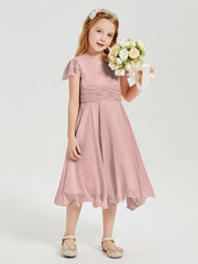 Robes de Demoiselle d'Honneur Junior en Mousseline à Longueur de Mollet Rose Poudré