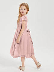 Robes de Demoiselle d'Honneur Junior en Mousseline à Longueur de Mollet Rose Poudré