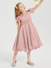 Robes de Demoiselle d'Honneur Junior en Mousseline à Longueur de Mollet Rose Poudré