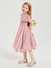 Robes de Demoiselle d'Honneur Junior en Mousseline à Longueur de Mollet Rose Poudré