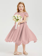 Robes de Demoiselle d'Honneur Junior en Mousseline à Longueur de Mollet Rose Poudré