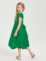 Robes de Demoiselle d'Honneur Junior en Mousseline à Longueur de Mollet Emeraude