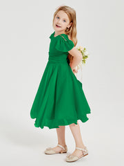 Robes de Demoiselle d'Honneur Junior en Mousseline à Longueur de Mollet Emeraude