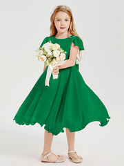 Robes de Demoiselle d'Honneur Junior en Mousseline à Longueur de Mollet Emeraude