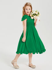 Robes de Demoiselle d'Honneur Junior en Mousseline à Longueur de Mollet Emeraude