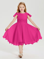 Robes de Demoiselle d'Honneur Junior en Mousseline à Longueur de Mollet Fuchsia