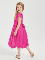 Robes de Demoiselle d'Honneur Junior en Mousseline à Longueur de Mollet Fuchsia