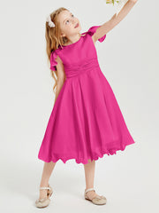 Robes de Demoiselle d'Honneur Junior en Mousseline à Longueur de Mollet Fuchsia