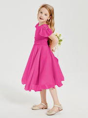 Robes de Demoiselle d'Honneur Junior en Mousseline à Longueur de Mollet Fuchsia