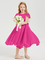 Robes de Demoiselle d'Honneur Junior en Mousseline à Longueur de Mollet Fuchsia