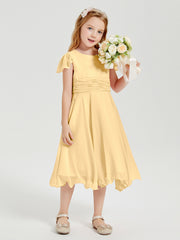 Robes de Demoiselle d'Honneur Junior en Mousseline à Longueur de Mollet Or