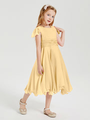 Robes de Demoiselle d'Honneur Junior en Mousseline à Longueur de Mollet Or