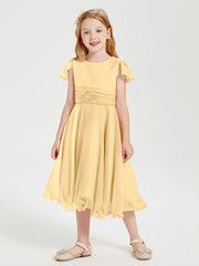 Robes de Demoiselle d'Honneur Junior en Mousseline à Longueur de Mollet Or
