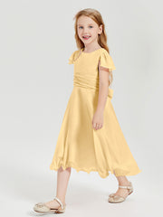 Robes de Demoiselle d'Honneur Junior en Mousseline à Longueur de Mollet Or