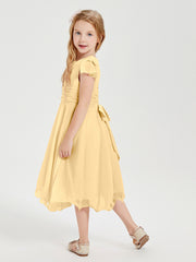 Robes de Demoiselle d'Honneur Junior en Mousseline à Longueur de Mollet Or