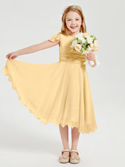 Robes de Demoiselle d'Honneur Junior en Mousseline à Longueur de Mollet Or