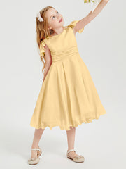 Robes de Demoiselle d'Honneur Junior en Mousseline à Longueur de Mollet Or