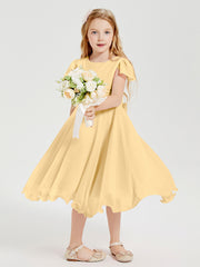 Robes de Demoiselle d'Honneur Junior en Mousseline à Longueur de Mollet Or