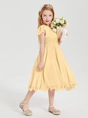 Robes de Demoiselle d'Honneur Junior en Mousseline à Longueur de Mollet Or
