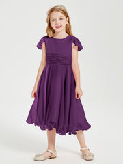 Robes de Demoiselle d'Honneur Junior en Mousseline à Longueur de Mollet Raisin
