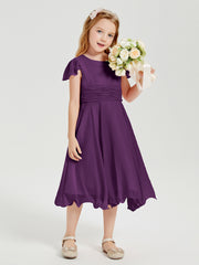 Robes de Demoiselle d'Honneur Junior en Mousseline à Longueur de Mollet Raisin