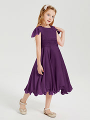 Robes de Demoiselle d'Honneur Junior en Mousseline à Longueur de Mollet Raisin
