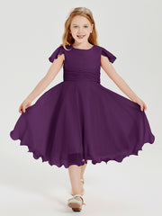 Robes de Demoiselle d'Honneur Junior en Mousseline à Longueur de Mollet Raisin