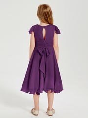 Robes de Demoiselle d'Honneur Junior en Mousseline à Longueur de Mollet Raisin