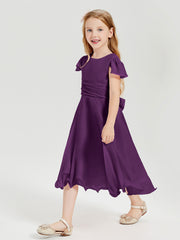 Robes de Demoiselle d'Honneur Junior en Mousseline à Longueur de Mollet Raisin