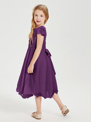 Robes de Demoiselle d'Honneur Junior en Mousseline à Longueur de Mollet Raisin