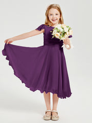 Robes de Demoiselle d'Honneur Junior en Mousseline à Longueur de Mollet Raisin