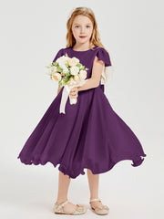 Robes de Demoiselle d'Honneur Junior en Mousseline à Longueur de Mollet Raisin