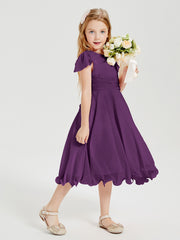 Robes de Demoiselle d'Honneur Junior en Mousseline à Longueur de Mollet Raisin