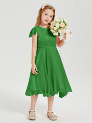 Robes de Demoiselle d'Honneur Junior en Mousseline à Longueur de Mollet Vert
