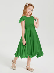 Robes de Demoiselle d'Honneur Junior en Mousseline à Longueur de Mollet Vert
