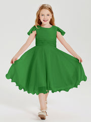 Robes de Demoiselle d'Honneur Junior en Mousseline à Longueur de Mollet Vert