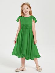 Robes de Demoiselle d'Honneur Junior en Mousseline à Longueur de Mollet Vert